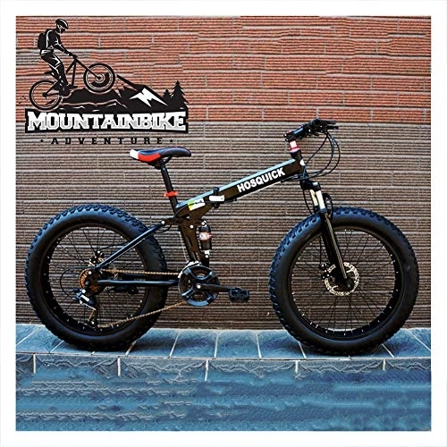 Zusammenklappbare Mountainbike : NENGGE Faltbare MTB 24 Zoll für Herren Damen, Erwachsenen Vollfederung Mountainbike mit Scheibenbremsen, Fette Reifen Fahrräder, Rahmen aus Kohlenstoffstahl, Schwarz, 24 Speed