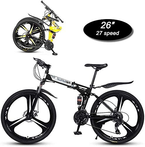 Zusammenklappbare Mountainbike : NENGGE Folding Mountain Bike, 26-Zoll-3-Messer Einer-Rad-27-Gang Mechanische Zweischeibenbremse Dual Shock Absorber Adult Außen Off-Road Bike (Color : C-Black)
