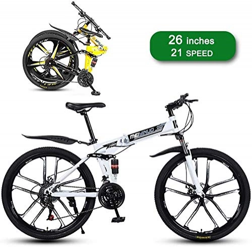 Zusammenklappbare Mountainbike : NENGGE Folding Mountainbike, 26 Zoll / 10 Schneidrad / 21 Geschwindigkeit Mechanische Doppelscheibenbremse und Dual Shock Absorber Adult Außen Off-Road Bike (Color : A-White)