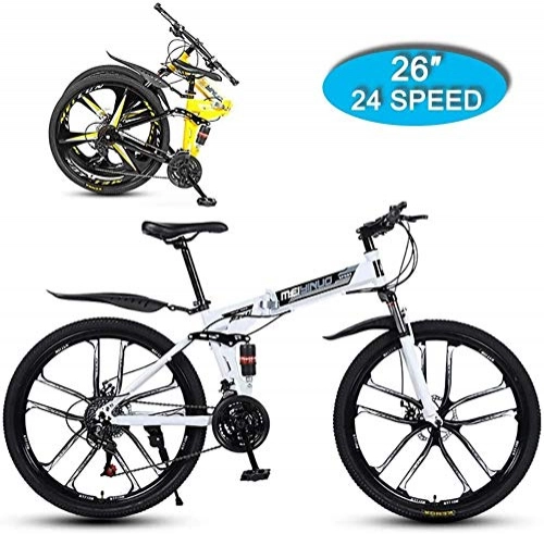 Zusammenklappbare Mountainbike : NENGGE Folding Mountainbike, 26 Zoll / 10 Schneidrad / 24 Geschwindigkeit Mechanische Doppelscheibenbremse und Dual Shock Absorber Adult Außen Off-Road Bike (Color : A-White)