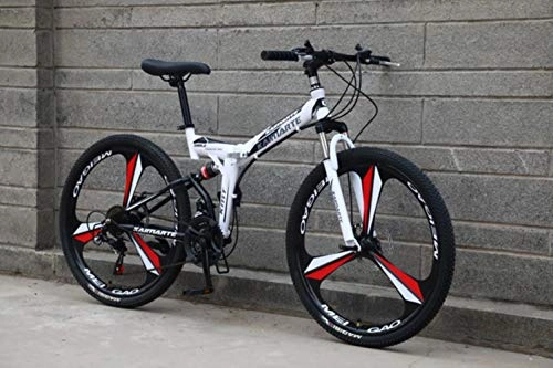 Zusammenklappbare Mountainbike : Pakopjxnx 21 Speed Folding Mountain Bike 24 and 26 inch Bicycle Double disc Brakes, White Black S, 26inch