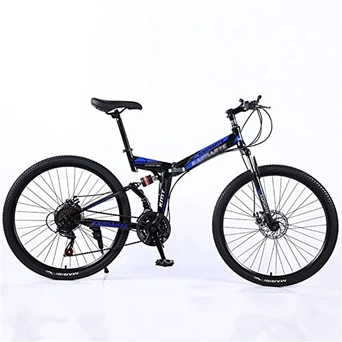 Zusammenklappbare Mountainbike : QCLU 24-Zoll- faltbares Mountainbike, Scheibenbremse Hardtail MTB, Trekking Bike Männer Fahrrad Mädchen Fahrrad, volles Suspension Mountainbike, 21 Geschwindigkeit (Color : Blue)