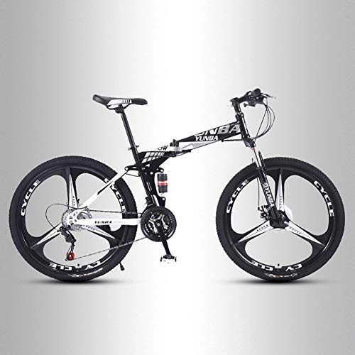 Zusammenklappbare Mountainbike : QMMD 24 Zoll Faltbare MTB, Erwachsenen Mountainbike, Rahmen aus Kohlenstoffstahl Vollfederung Mountain Bike, 21-24-27-Gang Kettenschaltung Fahrräder, B 3 Spoke, 21 Speed