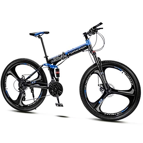 Zusammenklappbare Mountainbike : QMMD Erwachsenen MTB, 26 Zoll Faltbare Mountainbike, MTB Fahrrad für Herren und Damen, 2-24-27-30-Gang-Schaltung Fahrräder, Rahmen aus Kohlenstoffstahl Trekkingrad, Blue 3 Spoke, 30 Speed