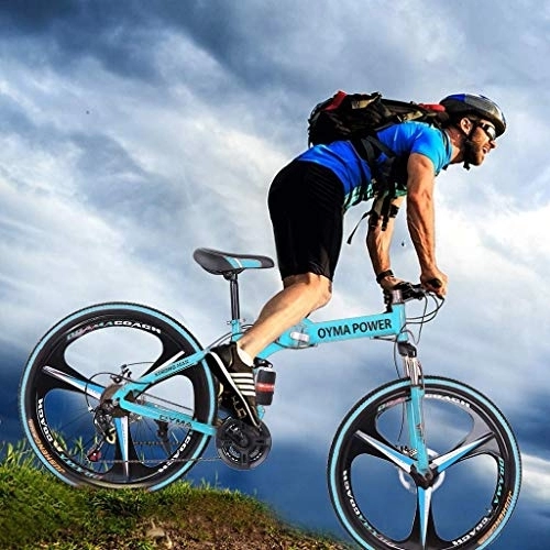 Zusammenklappbare Mountainbike : Rennräder für Erwachsene Mountainbikes26-Zoll-Klapp-Mountainbike mit 21-Gang-3-Speichen-Rädern und Schalthebel Rahmen aus Kohlenstoffstahl, Doppelscheibenbremse und rutschfester Dual-Vollfederung