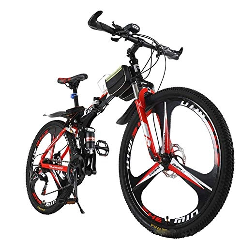 Zusammenklappbare Mountainbike : SXXYTCWL Faltendes Mountainbike, 26-Zoll-3-Messer-Ein-Rad-24-Gang-Fahrrad, hohe Kohlenstoffstahl Outlast-Fahrräder, Stoßdämpfungsdesign, für den Freizeitsport jianyou (Color : Black red)