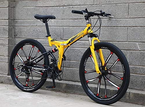 Zusammenklappbare Mountainbike : Tbagem-Yjr 24-Gang Sport Und Freizeit Mountainbike for Erwachsene - Dämpfung Weich Schwanz Verschiebung Fahrrad Folding (Color : Yellow)