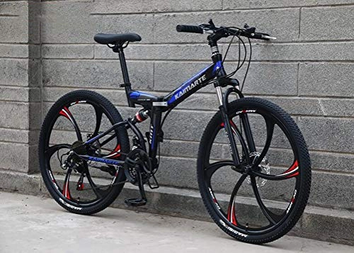 Zusammenklappbare Mountainbike : Tbagem-Yjr 24-Zoll-C-Stahl Mountain Bike, Stoßdämpfung Verschiebung Weichen Schwanz 21-Gang-Fahrrad Folding (Color : Black Blue)