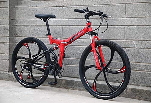 Zusammenklappbare Mountainbike : Tbagem-Yjr 24-Zoll-C-Stahl Mountain Bike, Stoßdämpfung Verschiebung Weichen Schwanz 21-Gang-Fahrrad Folding (Color : Red)