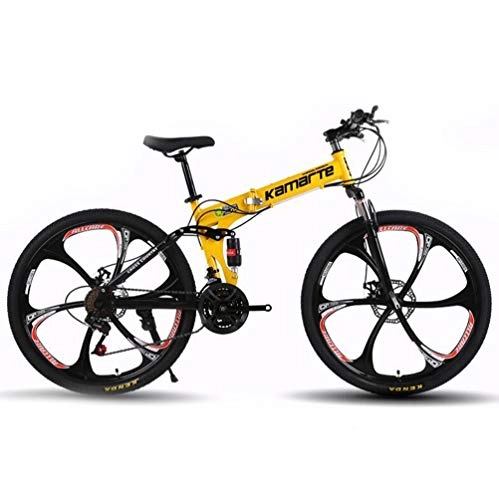 Zusammenklappbare Mountainbike : Tbagem-Yjr 26 Zoll-Räder Dual-Suspension Bike, Variable Geschwindigkeit Stadtstraße Fahrrad Hardtail Mountain Bikes (Color : Yellow, Size : 24 Speed)