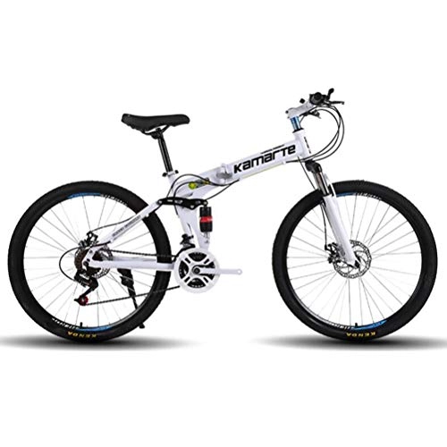 Zusammenklappbare Mountainbike : Tbagem-Yjr Folding Mountain Bike for Erwachsene, Doppelscheibenbremsen Sport Und Freizeit Stadt Straßenfahrrad (Color : White, Size : 24 Speed)