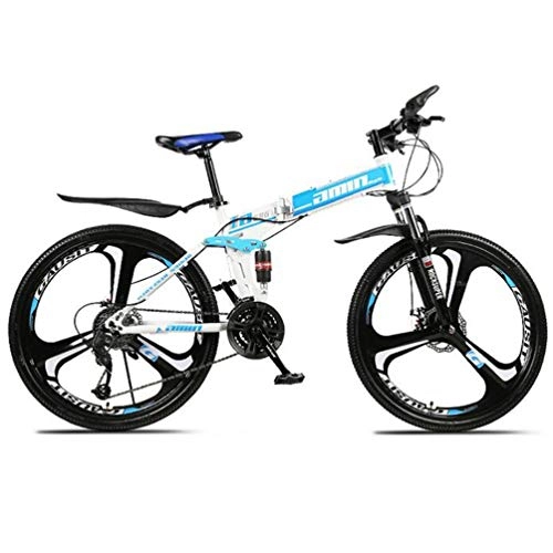 Zusammenklappbare Mountainbike : Tbagem-Yjr High-Carbon Stahl Falten Mountainbike, 26-Zoll-Rad Freestyle Fahrrad Fahrrad (Color : Blue, Size : 21 Speed)