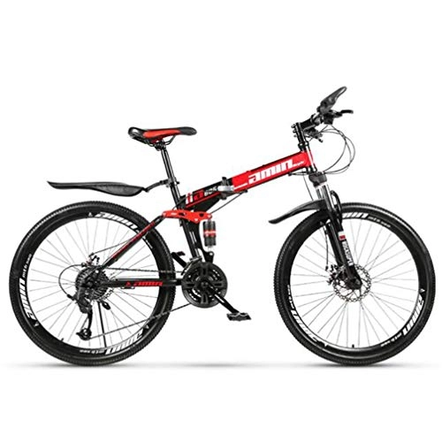 Zusammenklappbare Mountainbike : Tbagem-Yjr Rotes Klappfahrrad, Doppelscheibenbremse Dämpfung 26 Zoll Mountainbike for Erwachsene (Size : 24 Speed)