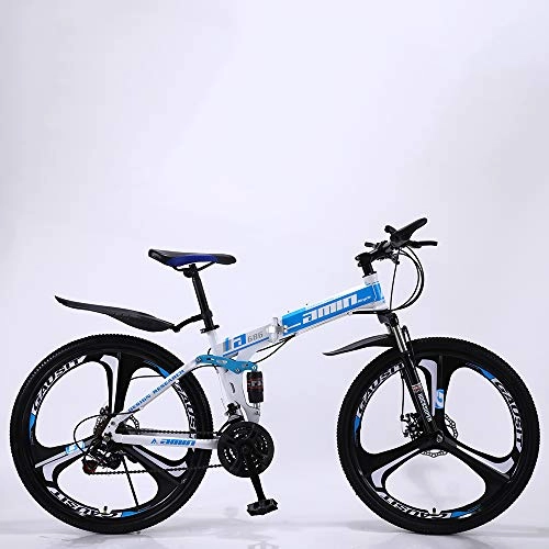 Zusammenklappbare Mountainbike : VANYA Folding Mountain Bike 21 / 24 / 27 Geschwindigkeit Dual Suspension Cycle 24 / 26Inches Scheibenbremse Sechs-Blade Wheels Fahrrad, Blue26, 21speed