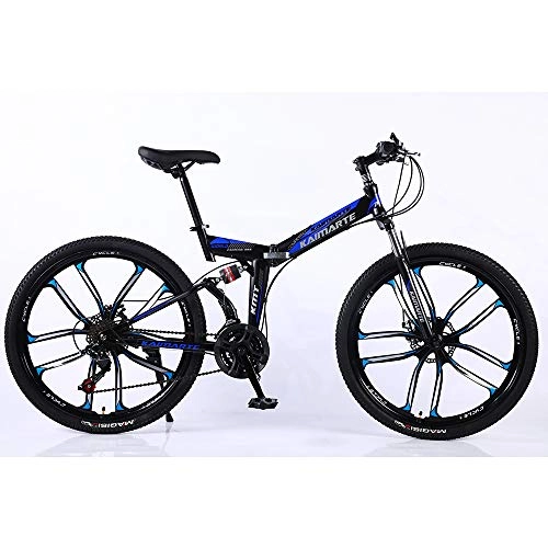 Zusammenklappbare Mountainbike : VANYA Unisex Folding Mountain Bike 24 / 26 Zoll 27 Speed ​​One-Rad-Doppel-Stoßdämpfung Off-Road-Fahrrad, Blau, 24inches