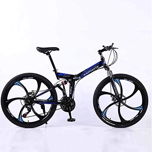 Zusammenklappbare Mountainbike : WEHOLY Fahrrad Mountainbike Klapprahmen MTB Bike Dual Suspension Herren Fahrrad 27 Geschwindigkeiten 26 Zoll 6-High-Carbon Stahl Fahrrad Scheibenbremsen, blau, 24-Fach