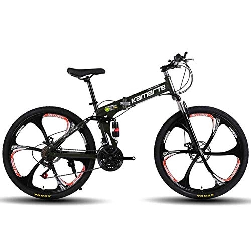 Zusammenklappbare Mountainbike : WEHOLY Fahrrad-Unisex-Mountainbike, 24-Gang-Faltrad mit Doppelfederung, 26-Zoll-6-Speichen-Rädern und Doppelscheibenbremse, schwarz, 27-Gang
