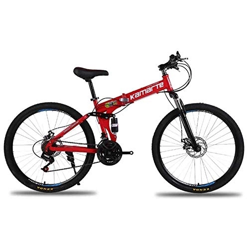 Zusammenklappbare Mountainbike : WEHOLY Fahrrad-Unisex-Mountainbike, 24-Gang-Faltrad mit Doppelfederung, 26-Zoll-Speichenrad und Doppelscheibenbremse, rot, 27-Gang