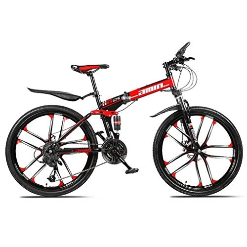 Zusammenklappbare Mountainbike : WJSW Doppelscheibenbremse Freestyle Folding Mountainbike, Dual Suspension Rennrad 26 Zoll (Farbe: Rot, Größe: 30 Geschwindigkeit)