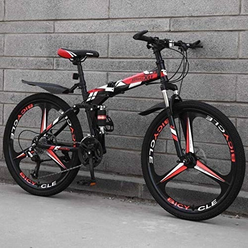 Zusammenklappbare Mountainbike : WJSW Mountainbike für Erwachsene, Vollfederung MBT Bike High Carbon Stahlrahmen Falträder Doppelscheibenbremsen Mountainbike