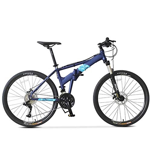 Zusammenklappbare Mountainbike : WXX 26 Zoll 27 Geschwindigkeit Hardtail Folding Mountain Bike Aluminiumrahmen Anti-Rutsch-Fahrraddoppelscheibenbremse Erwachsener Auen Mountainbike, Blau