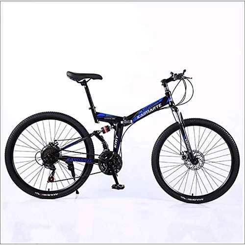 Zusammenklappbare Mountainbike : XER Mountain Bike Folding Rahmen MTB Bike Doppelaufhebung Mens-Fahrrad 24 Beschleunigt 26 Zoll High-Carbon Stahl Fahrradscheibenbremse, Blau, 24 Speed