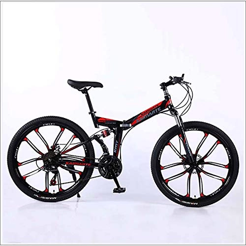 Zusammenklappbare Mountainbike : XER Mountain Bike Folding Rahmen MTB Bike Doppelaufhebung Mens-Fahrrad 27 Geschwindigkeiten 26 Zoll 10-High-Carbon Stahl Fahrradscheibenbremse, Schwarz, 27 Speed