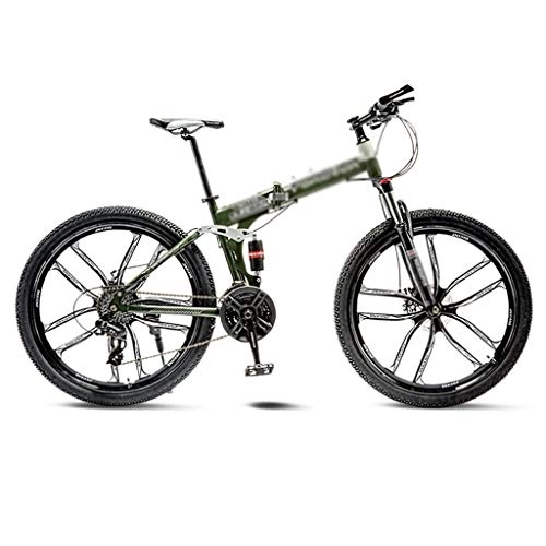 Zusammenklappbare Mountainbike : Xilinshop Rennräder Green Mountain Bike Fahrrad 10 Spoke Wheels Folding 24 / 26 Zoll-Doppelscheibenbremsen (21 / 24 / 27 / 30 Speed) Anfänger bis Fortgeschrittene (Color : 27 Speed, Größe : 24inch)