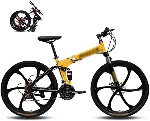 Zusammenklappbare Mountainbike : XinQing Fahrrad 26 Zoll Mountainbike, geeignet ab 160-185 cm, Scheibenbremse, 24 Gang-Schaltung, Gabel-Federung, Jungen-Fahrrad & Herren-Fahrrad (Color : Yellow)