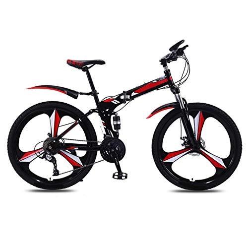 Zusammenklappbare Mountainbike : YLJYJ Faltrad, 24 / 26 Zoll Rad, Mountainbikes für Falträder, Fahrrad mit hohem Kohlenstoffstahl und Vollfederung (Farbe: Rot, Größe: 26 Zoll)