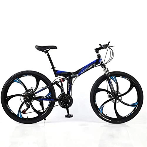 Zusammenklappbare Mountainbike : YUKM Das Sechs-Speichen-Rad Faltbare bewegliches Cross-Country Bike ist geeignet für Männer und Frauen in fünf Farben und Mountainbikes mit DREI-Gang-Conversion, Blau, 26 inch 21 Speed