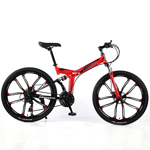 Zusammenklappbare Mountainbike : YUKM Zehn-Speichen-Rad DREI-Gang-Umwandlung Mountainbike, Faltbare beweglichen Cross-Country Bike, fünf Farben, geeignet für Männer und Frauen, Rot, 26 inch 24 Speed