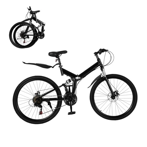Zusammenklappbare Mountainbike : ZAANU 26-Zoll-Räder Mountainbike-Fahrräder für Erwachsene, 21-Gang-Falträder, Fahrrad für Erwachsene mit Doppelscheibenbremsen, Vollfederung aus Kohlenstoffstahl, höhenverstellbar, für Herren / Damen