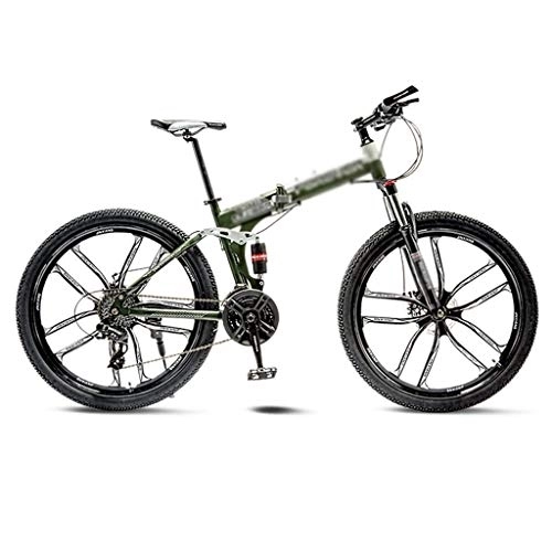 Zusammenklappbare Mountainbike : Zlw-shop Faltbares Fahrrad Green Mountain Bike Fahrrad 10 Spoke Wheels Folding 24 / 26 Zoll-Doppelscheibenbremsen (21 / 24 / 27 / 30 Speed) Faltrad im Freien (Color : 27 Speed, Größe : 24inch)
