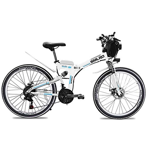 Zusammenklappbares elektrisches Mountainbike : 26 Electric Mountain Bike Folding Electric Bike Max Geschwindigkeit Ist 40 Km / H Mit Wechsel 48V 500W 13Ah Lithium-Ionen-Batterie-Elektrisches Fahrrad Für Erwachsene, Weiß