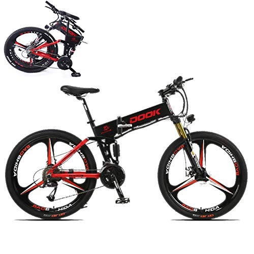 Zusammenklappbares elektrisches Mountainbike : 26-In Folding Elektro-Bike für Erwachsene mit 250W36V8A Lithium-Batterie 27-Speed-Aluminium-Legierung Cross-Country E-Bike mit LCD-Display lädt 150 Kg Elektro-Fahrrad mit Doppelscheibenbremse, Rot