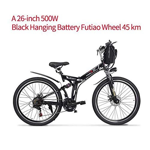 Zusammenklappbares elektrisches Mountainbike : Adult Electric Mountain Bike Folding E-Bike mit GPS-48V 8AH 500W Mini Doppel mit Ausdauer 90-180KM und Hchstgeschwindigkeit 40 km / h, Doppelscheibenbremsen, Schwarz