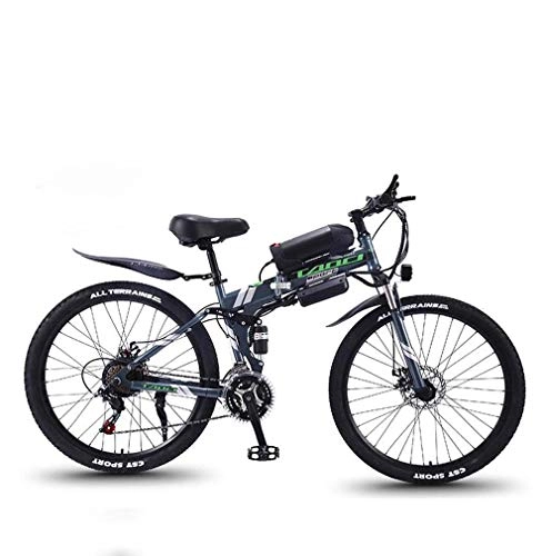 Zusammenklappbares elektrisches Mountainbike : AISHFP Erwachsene Folding Elektro-Mountainbike, 350W Schnee Bikes, Abnehmbare 36V 10Ah Lithium-Ionen-Akku, Premium-Fully 26 Zoll Elektro-Fahrrad, Grau, 21 Speed