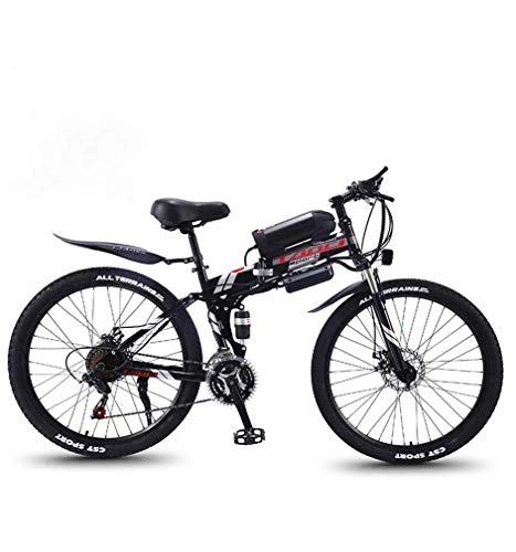 Zusammenklappbares elektrisches Mountainbike : AISHFP Erwachsene Folding Elektro-Mountainbike, 350W Schnee Bikes, Abnehmbare 36V 10Ah Lithium-Ionen-Akku, Premium-Fully 26 Zoll Elektro-Fahrrad, Schwarz, 27 Speed