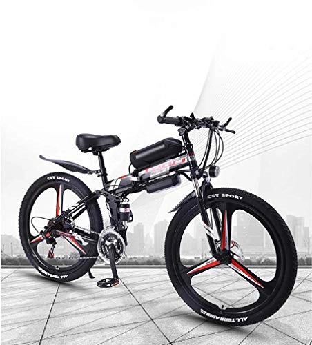 Zusammenklappbares elektrisches Mountainbike : AISHFP Folding Adult Electric Mountain Bike, 350W Schnee Bikes, Abnehmbare 36V 10Ah Lithium-Ionen-Akku, Premium-Fully 26 Zoll Elektro-Fahrrad, Schwarz, 21 Speed