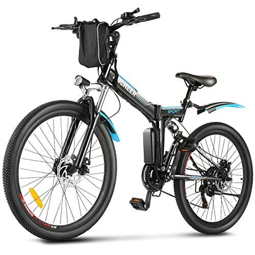 Zusammenklappbares elektrisches Mountainbike : ANCHEER E-Bike / Elektrofahrrad / E-Mountainbike, 26 Zoll faltbar E-Klapprad mit doppelten Stoßdämpfung und Pedelec mit 8Ah-36V Akku für eine Reichweite von 25-60km (Black-S)