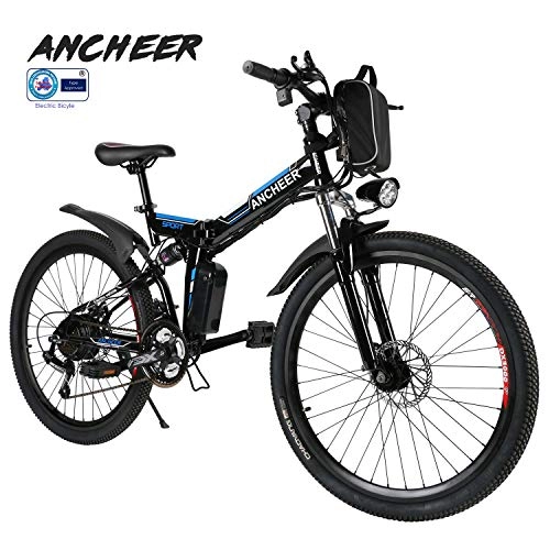Zusammenklappbares elektrisches Mountainbike : ANCHEER Elektrofahrrad Faltbares Mountainbike, 26 Zoll Reifen Elektrisches Fahrrad Ebike mit 250W bürstenlosem Motor und 36V 8Ah Lithium-Batterie Shimano 21 Gang