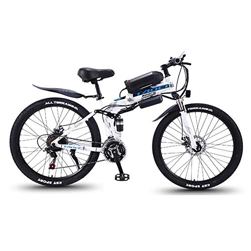 Zusammenklappbares elektrisches Mountainbike : BREEZE 26''E-Bike für Erwachsene Elektrisches Mountainbike mit LED-Scheinwerfer Und 36V 13AH Lithium-Ionen Batterie 350W Elektro Fahrrad für Männer Frauen, A Blue White