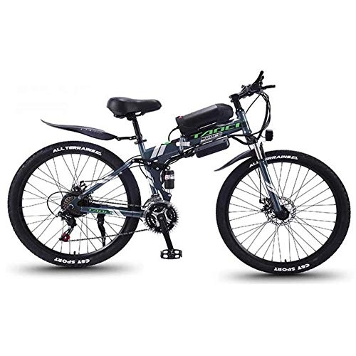 Zusammenklappbares elektrisches Mountainbike : BREEZE 26''E-Bike für Erwachsene Elektrisches Mountainbike mit LED-Scheinwerfer Und 36V 13AH Lithium-Ionen Batterie 350W Elektro Fahrrad für Männer Frauen, A Gray Green