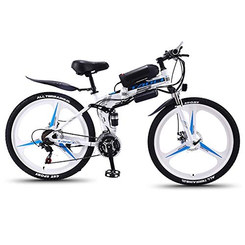 Zusammenklappbares elektrisches Mountainbike : BREEZE 26''E-Bike für Erwachsene Elektrisches Mountainbike mit LED-Scheinwerfer Und 36V 13AH Lithium-Ionen Batterie 350W Elektro Fahrrad für Männer Frauen, B Blue White