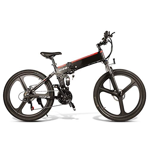 Zusammenklappbares elektrisches Mountainbike : CARACHOME 26-Zoll-Falt-Elektrofahrrad, E-Bike für Erwachsene, 48-V-10-Ah-350-W-Motor mit USB-Ladeanschluss für Mobiltelefone und Kotflügel, Schwarz