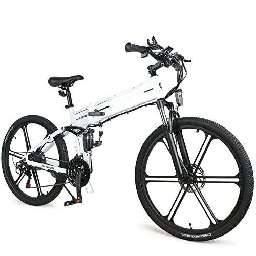 Zusammenklappbares elektrisches Mountainbike : DuraB 26 Zoll Ebike, Faltbares Elektrisches Mountainbike 500W 48V 10AH, 7 Gang-Schaltung mit LCD (Weiß#)