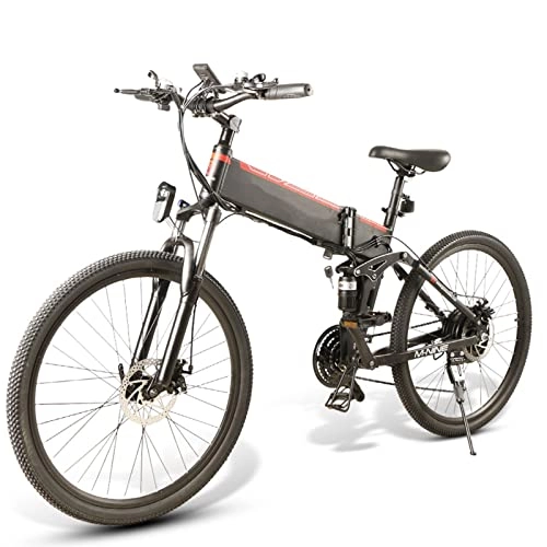 Zusammenklappbares elektrisches Mountainbike : DuraB E-Bike, Elektrisches Mountainbike, 26 Zoll Mountainbike für Erwachsene 500W 48V 10AH Elektrofahrrad Moped Speichenrand Klapp Ebike (Schwarz)