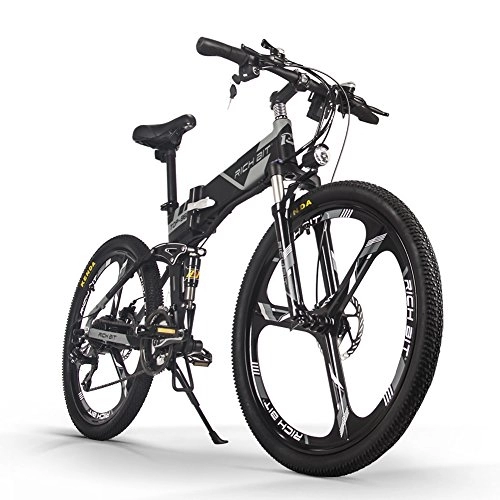 Zusammenklappbares elektrisches Mountainbike : E-Bike Damen Herren 26 Zoll E-Bikes Faltrad Shimano 7 Gang Cityrad mit 36V 12, 8AH Lithium-Ionen Akku E-Bike für Erwachsene (Black Gray)