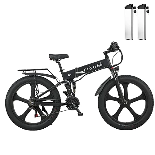 Zusammenklappbares elektrisches Mountainbike : E-Bike elektrofahrrad 26 Zoll klapprad Doppelbatterie Hydraulische Scheibenbremse für Damen Herre (Schwarz)